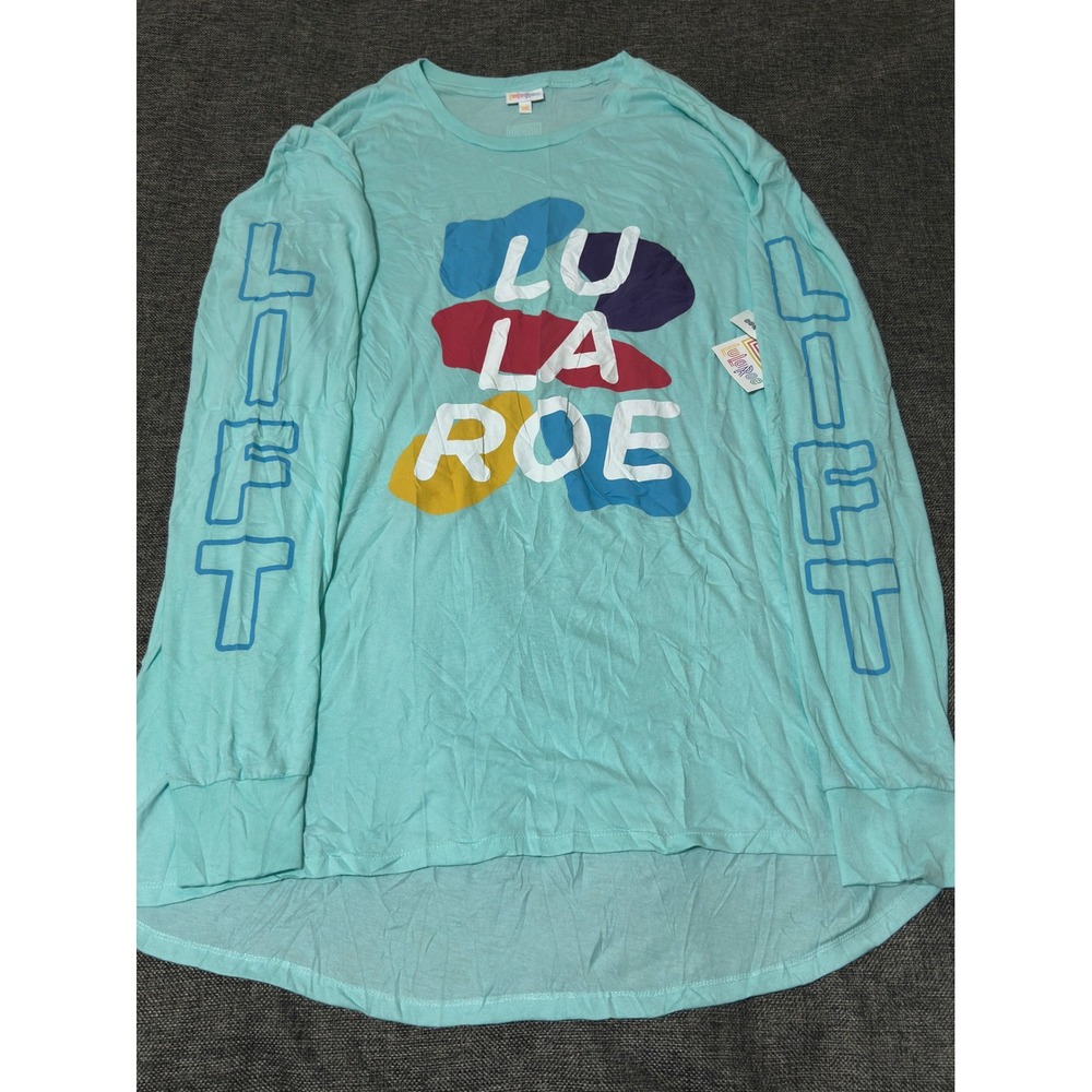 LuLaRoe Womens 3XL T-Shirt Long Sleeve Graphic Teal LIFT